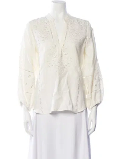 Pre-owned Figue Linen V-neck Blouse In Neutrals