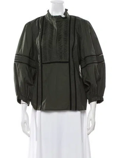 Pre-owned Figue Long Sleeve Blouse In Green