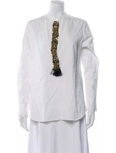 Pre-owned Figue Long Sleeve Blouse In White
