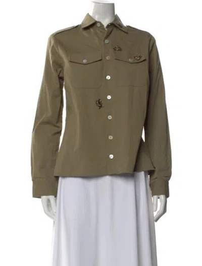 Pre-owned Figue Long Sleeve Button-up Top In Green