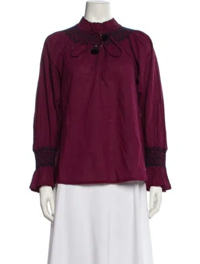 Pre-owned Figue Mock Neck Long Sleeve Blouse In Burgundy