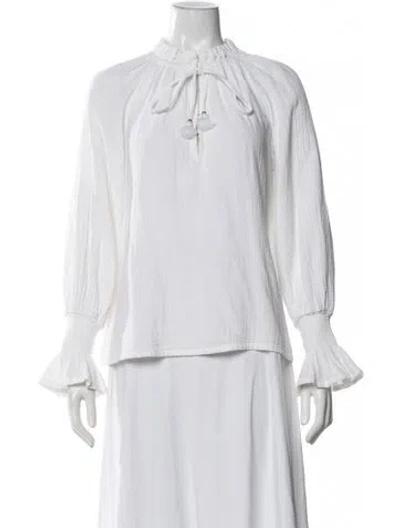 Pre-owned Figue Mock Neck Long Sleeve Blouse In White
