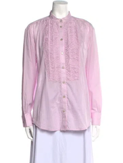Pre-owned Figue Mock Neck Long Sleeve Button-up Top W/ Tags In Pink