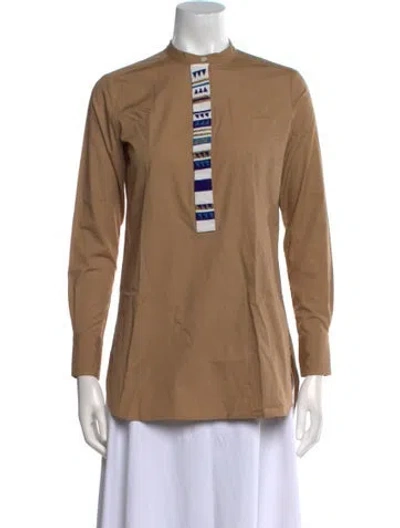 Pre-owned Figue Mock Neck Long Sleeve Top In Brown
