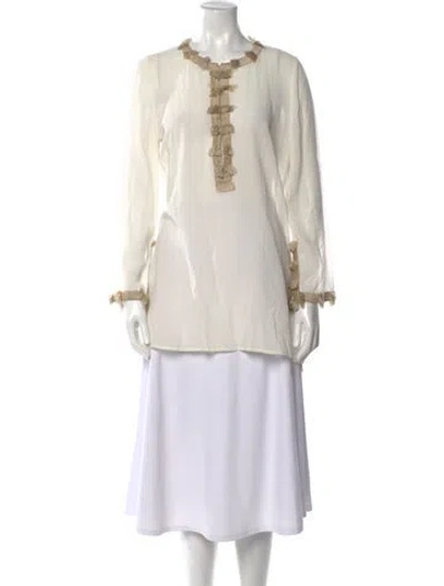 Pre-owned Figue Mock Neck Long Sleeve Tunic In White
