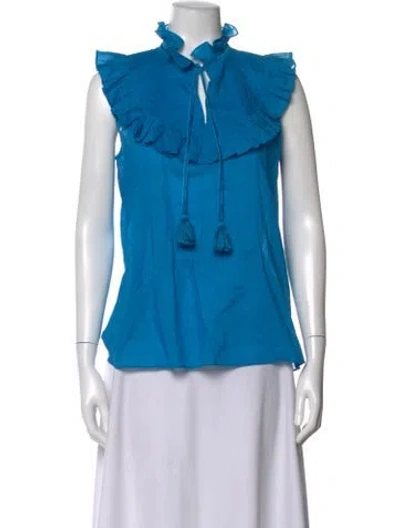 Pre-owned Figue Mock Neck Sleeveless Blouse In Blue