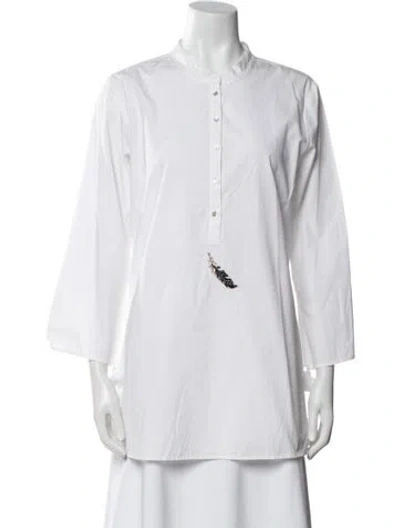 Pre-owned Figue Mock Neck Three-quarter Sleeve Tunic In White