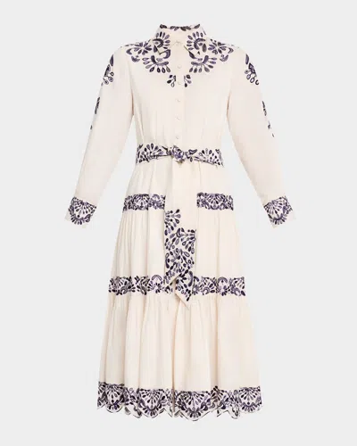 Figue Molly Embroidered Tiered Midi Shirtdress In White