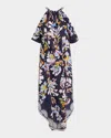 Figue Naomi Cold-shoulder Kaftan Midi Dress In Multi