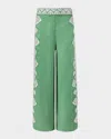 Figue Noemie Embroidered Linen Wide-leg Pants In Apple Green