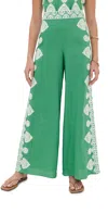 Figue Noemie Embroidered Linen Wide-leg Pants In Apple Green