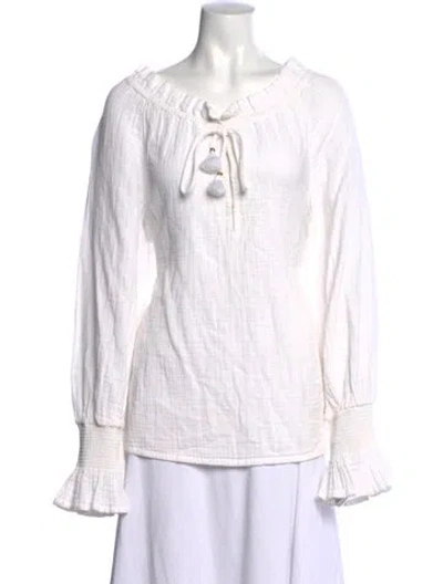 Pre-owned Figue Off-the-shoulder Long Sleeve Top In White