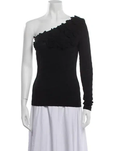 Pre-owned Figue One-shoulder Long Sleeve Top In Black