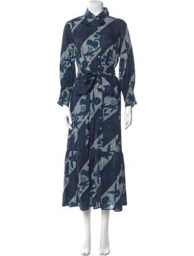 Pre-owned Figue Paisley Print Long Dress In Blue