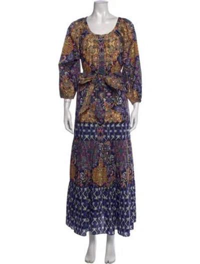 Pre-owned Figue Paisley Print Long Dress In Blue