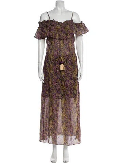 Pre-owned Figue Paisley Print Long Dress In Purple