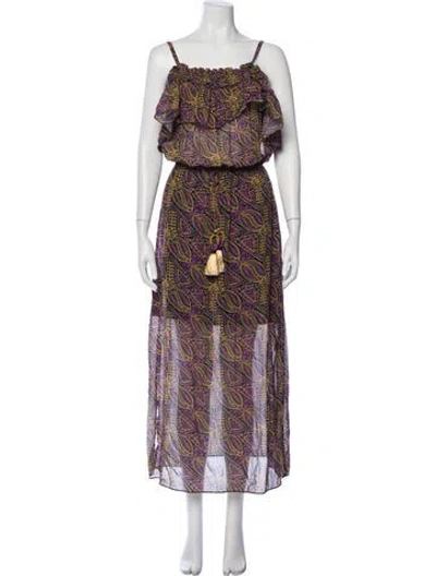 Pre-owned Figue Paisley Print Long Dress In Purple