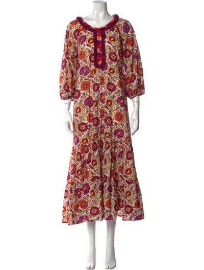 Pre-owned Figue Paisley Print Long Dress W/ Tags In White