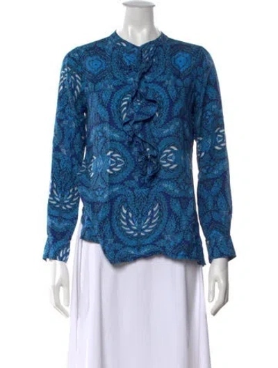 Pre-owned Figue Paisley Print Long Sleeve Blouse In Blue