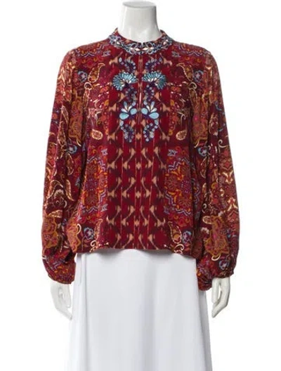 Pre-owned Figue Paisley Print Long Sleeve Blouse In Red