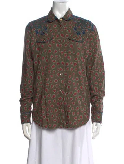 Pre-owned Figue Paisley Print Long Sleeve Button-up Top In Green
