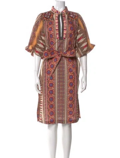 Pre-owned Figue Paisley Print Midi Length Dress In Brown