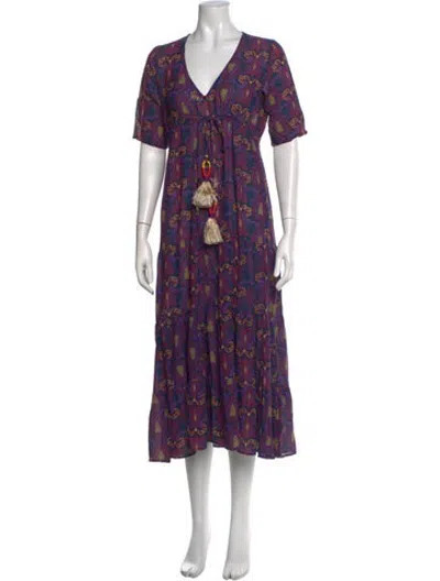 Pre-owned Figue Paisley Print Midi Length Dress In Purple