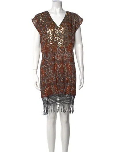 Pre-owned Figue Paisley Print Mini Dress In Brown