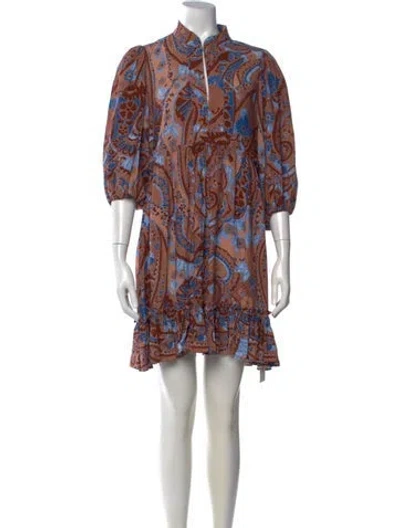 Pre-owned Figue Paisley Print Mini Dress In Brown