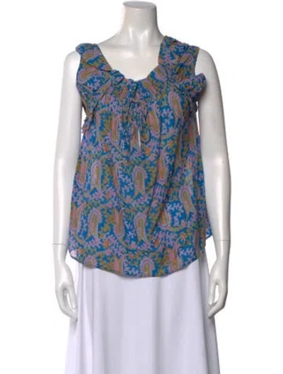 Pre-owned Figue Paisley Print Scoop Neck Blouse In Blue