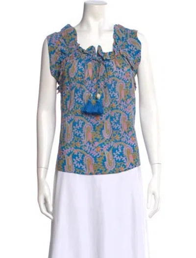 Pre-owned Figue Paisley Print Tie Neck Blouse In Blue