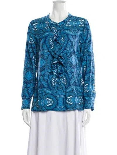 Pre-owned Figue Paisley Print Tie Neck Blouse In Blue