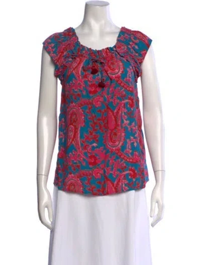 Pre-owned Figue Paisley Print Tie Neck Top In Multicolor