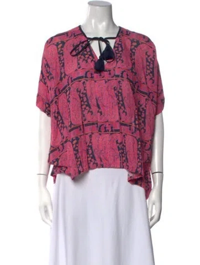 Pre-owned Figue Paisley Print Tie Neck Top In Pink