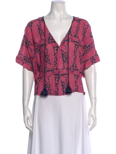 Pre-owned Figue Paisley Print V-neck Blouse In Pink