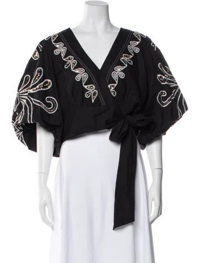 Pre-owned Figue Paisley Print V-neck Crop Top In Black