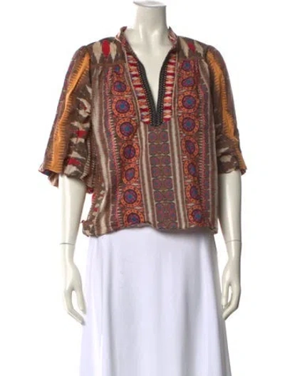 Pre-owned Figue Paisley Print V-neck Crop Top In Neutral