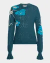 Figue Patricia Ruffle-cuff Pointelle Knit Sweater In Blue