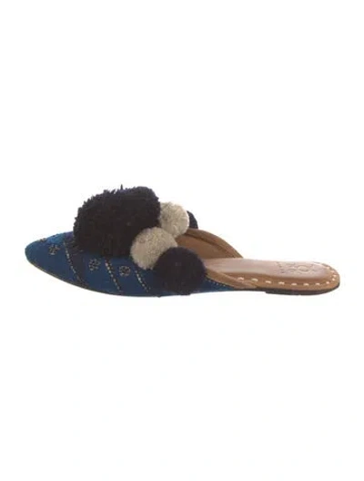 Pre-owned Figue Patterned Beaded Accents Mules In Blue