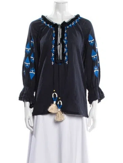 Pre-owned Figue Patterned Crew Neck Blouse In Blue