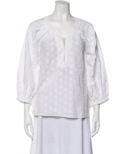 Pre-owned Figue Patterned Crew Neck Blouse In White