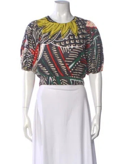 Pre-owned Figue Patterned Crew Neck Top In White