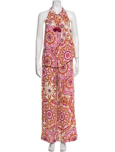 Pre-owned Figue Patterned Cutout Accent Pant Set In Orange