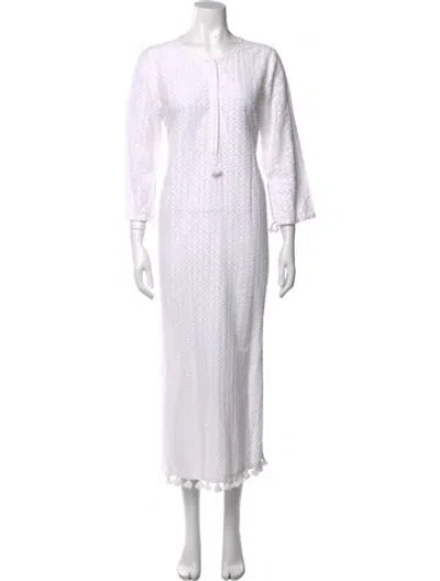 Pre-owned Figue Patterned Long Dress In White