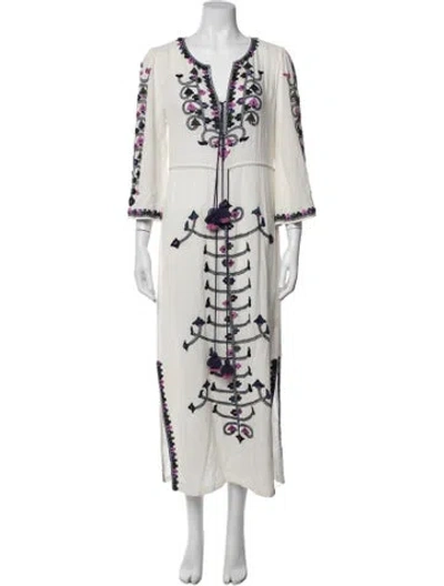 Pre-owned Figue Patterned Long Dress In White