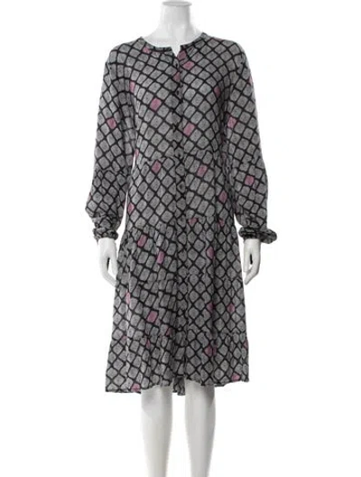 Pre-owned Figue Patterned Midi Length Dress In Grey