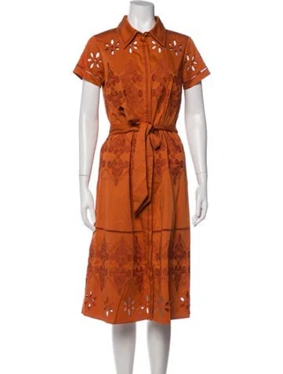Pre-owned Figue Patterned Midi Length Dress In Orange