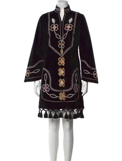 Pre-owned Figue Patterned Mini Dress In Black
