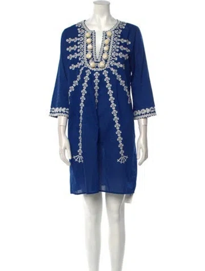 Pre-owned Figue Patterned Mini Dress In Blue