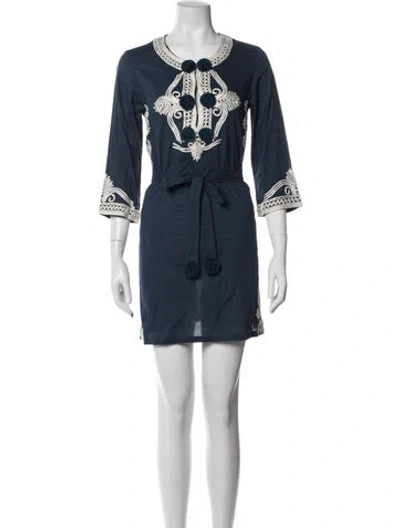 Pre-owned Figue Patterned Mini Dress In Blue